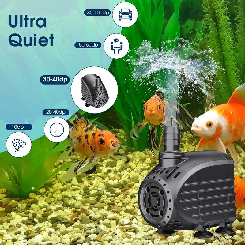 NFESOLAR Submersible Water Pump 200GPH, Ultra Quiet Submersible Pump with Dry Burning Protection 5.4ft High Lift for Fountains, Waterfall, Hydroponics, Aquariums KF203 - Image 2